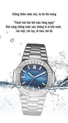 Bộ đồng hồ HANBORO 8021-2 dây kim loại đính đá chính hãng, đi kèm hộp, thẻ bảo hành và phụ kiện đầy đủ tại Vũ Watch.