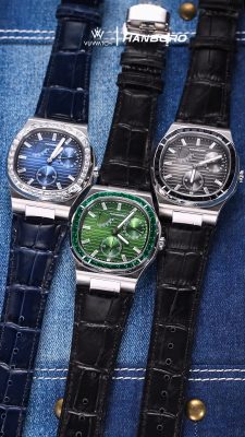 Cận cảnh mặt đồng hồ HANBORO 8028 – chi tiết tinh xảo, kim chỉ rõ nét, tạo điểm nhấn phong cách hiện đại và đẳng cấp.